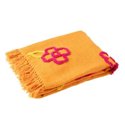 J-line Plaid fleur en coton levi 130x180cm Orange - vue 2