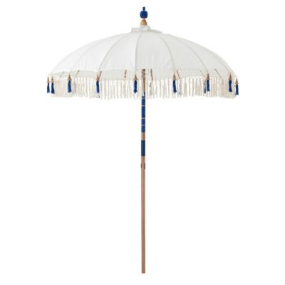 J-line Parasol Rond à Franges Flavie 180cm Écru & Bleu - vue 2