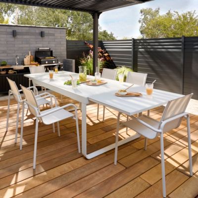 Table de jardin extensible aluminium et verre trempé Aloha gris clair Arcane L.160/280 x l.100 x H.75 cm