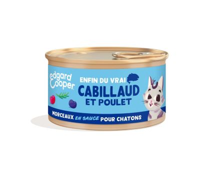 Pâtée morceaux en sauce pour chatons au cabillaud et au poulet 85g Edgard cooper