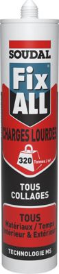 Mastic colle Soudal Fixall charges lourdes blanc 290ml
