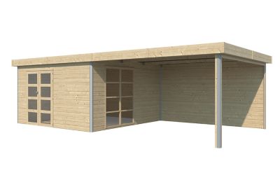 Abri de jardin + pergola Lindo 2 XL en bois coloris naturel ép.28 mm surface extérieure 16,97 + 16,4