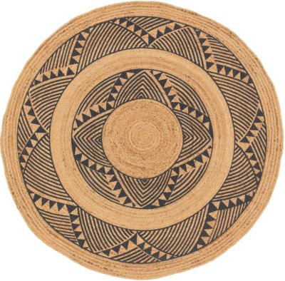 Tapis rond Tonga en jute et motifs noirs Ø120 cm Balta - Balta