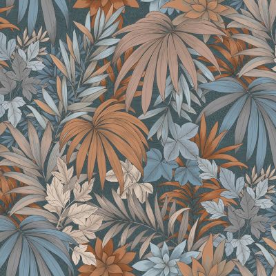 Papier peint vinyle intissé Allure Lutece mat et satiné feuilles bleu, cuivre, rouge, or l.1005 x l.