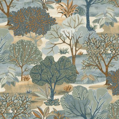 Papier peint vinyle intissé Allure Lutece mat et satiné fôret, arbre, paysage bleu, ocre, vieux bleu