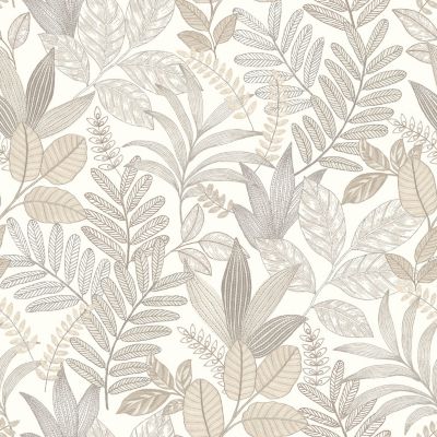 Papier peint vinyle intissé Allure Lutece mat et satiné feuilles beige, marron, taupe l.1005 x l.53 