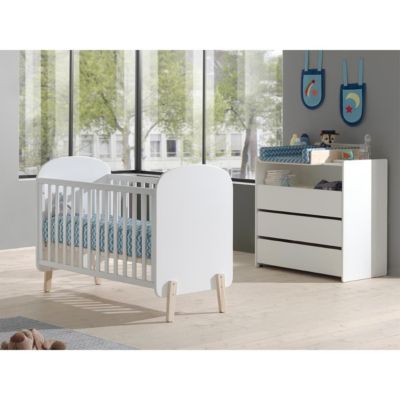 Pack - Lit Bébé 60x120cm, Commode & Plan à Langer "Kiddy" Blanc