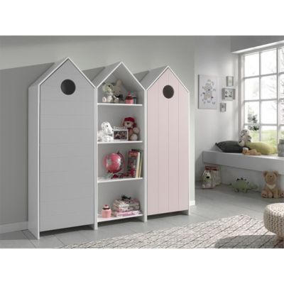Pack - étagère Enfant & 2 Armoires "Casami" Blanc, Gris & Rose