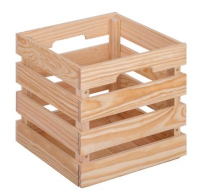 Caisse de rangement carrée en pin massif avec poignées