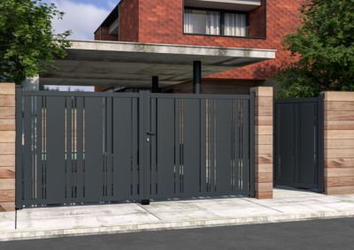 Portail battant L. 3 m Cotentin en aluminium gris anthracite