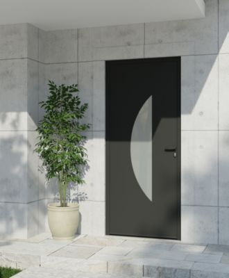 Porte d'entrée alu gris Demi Lune H.215 x l.90 cm poussant gauche