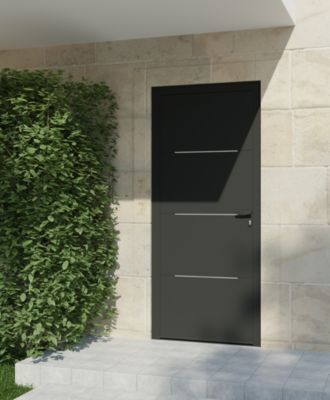 Porte d'entrée alu gris Leme H.215 x l.90 cm poussant gauche