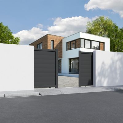 Portail double coulissant aluminium gris Gavrinis - 410 x h.181 7 cm