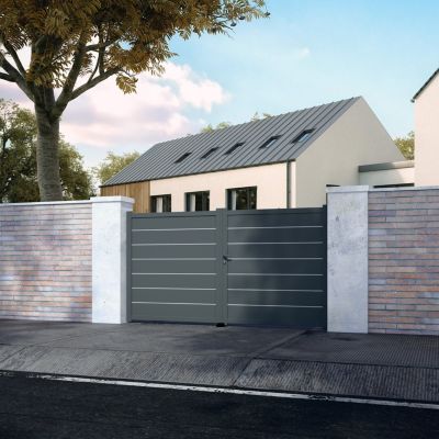 Portail battant Marcq aluminium gris RAL 7016 l.301 x H.164 8 cm 4ALU