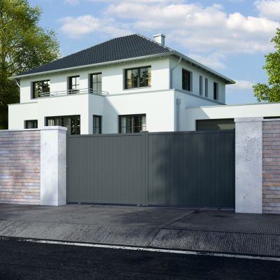 Portail coulissant 2 vantaux aluminium gris RAL 7016 l.410 x H.170 cm 4ALU