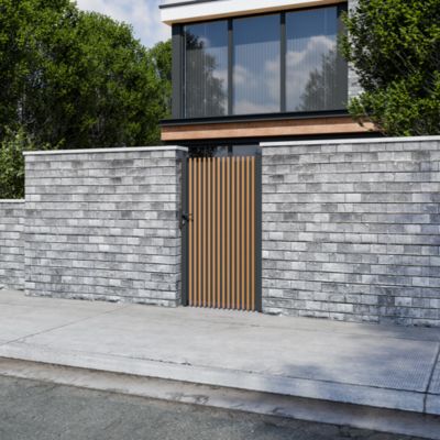 Portillon tasseau plein aluminium chêne clair et gris RAL 7016 l.100 x H.170 cm 4ALU