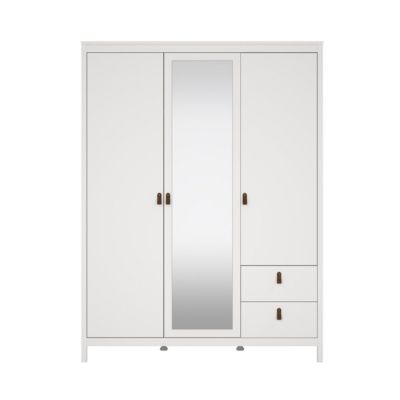 Armoire 3 portes dont 1 miroir et 2 tiroirs blanc L150 cm - BARCELONE