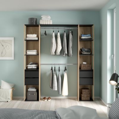 Kit dressing 2 colonnes, 4 tiroirs Naro décor chêne et noir L. 180,2 x H. 197,5 x P. 40,5 cm - Tvilum