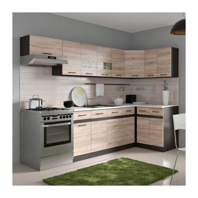 JUNONA Cuisine dangle complete avec eclairage LED et plan de travail L 3m40 - Decor chene sonoma