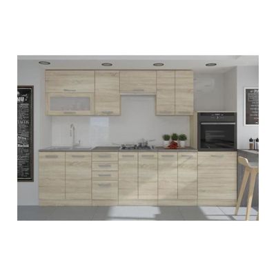 LASSEN Cuisine complete L 300 cm avec demi-colonne four et hotte - Decor chene sonoma