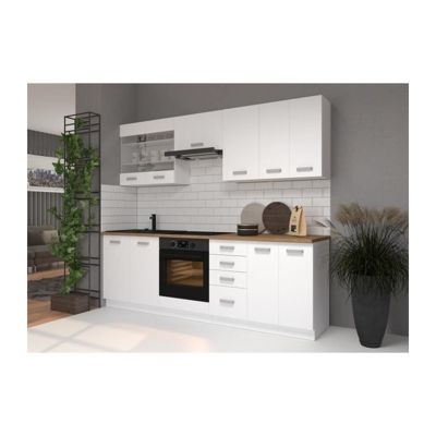 ATLAS Meuble sous-évier 2 portes - L 80 x H 82 x P52 cm - Décor blanc - Vendu sans plan de travail