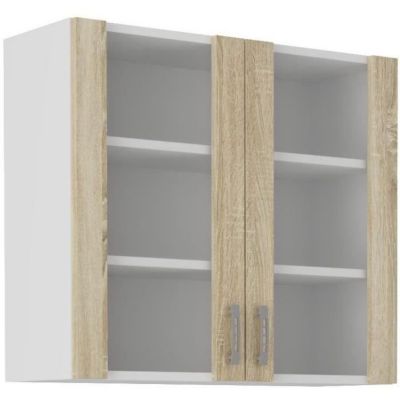 Meuble haut de cuisine SARA - 2 portes vitrées - Décor chene sonoma - L80 x P31 x H71 cm