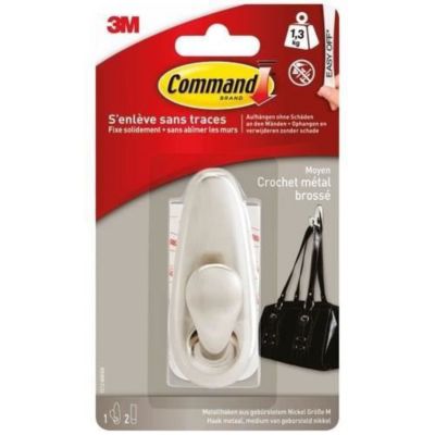 3M - Crochet adhésif - Triangulaire moyen - Métal brossé - Supporte 1,3 kg