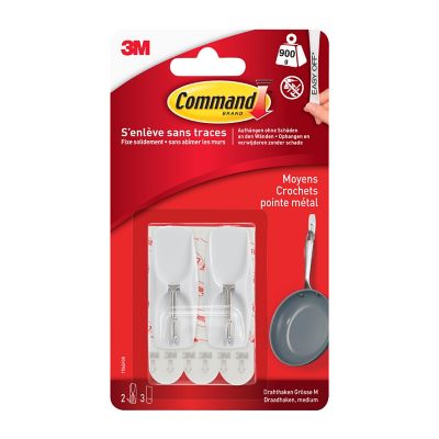 Crochet moyen pointe métal Command 2 crochets + 3 languettes 24 lots/boîte