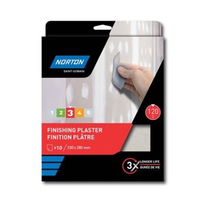 Feuilles abrasives pour plâtre Norton 230 x 280, Grain 120 - 10 feuilles