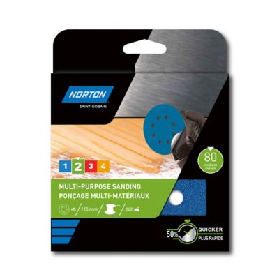 Feuilles abrasives tous matériaux Norton ø115 mm, Grain 80 - 5 feuilles
