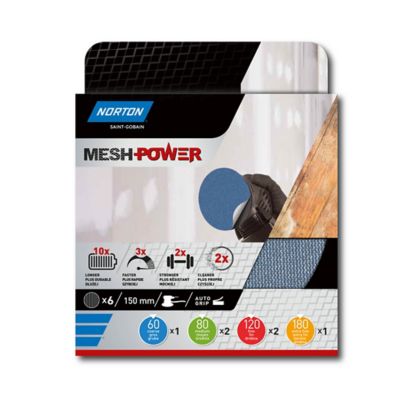 Feuilles abrasives pour bois, métal, plâtre et peinture Norton ø150 mm, Assortiment - 6 feuilles
