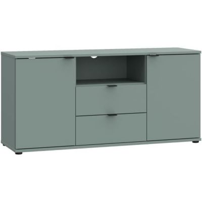 Meuble TV - GANYMEDE - Sauge - 2 portes, 2 tiroirs, 1 niche - 129,8 x 41,3 x 63,1 cm