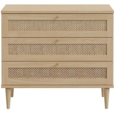 Commode - 3 tiroirs - Décor Chene- Cannage - L90,4 x P41,4 x H80 cm - CALASETTA