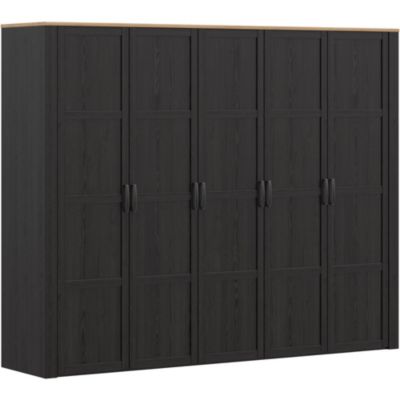 Armoire Forte Chisbury BHLS951-M954 5 portes chene et noir 265,6x59,6x214 cm