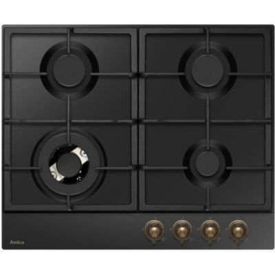 Plaque de Cuisson - Table a GAZ   - AMICA - 4 foyers - 9,9 x 59 x 52 - PGA6101ApCb RETRO - Noir