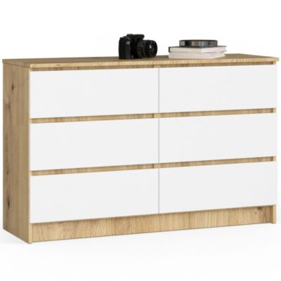 Akord Furniture Factory Commode AKORD K120 Chêne Artisan 120 cm 6 tiroirs façade Blanche 120x40x77 cm Blanc - vue 2