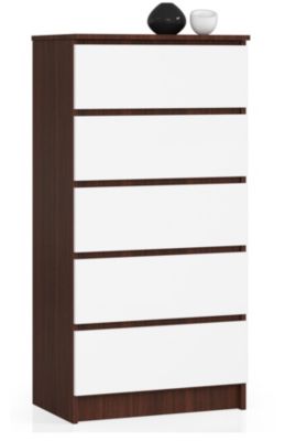 Akord Furniture Factory Commode AKORD K60 Wengé 60 cm 5 tiroirs façade Blanche 60x40x121 cm Blanc - vue 2