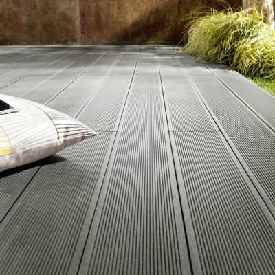 Lame de terrasse composite gris L.220 x l.14 cm