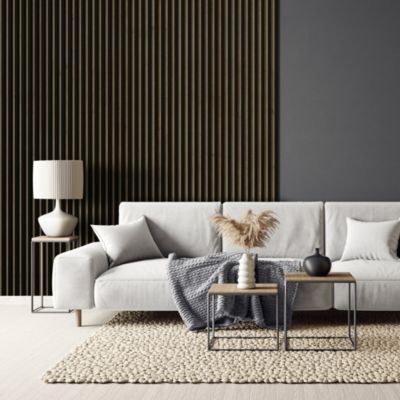 Tasseau décoratif lambris lamelles Linea Slim Black MDF noir et chêne 15 x 265 cm, ép. 30mm