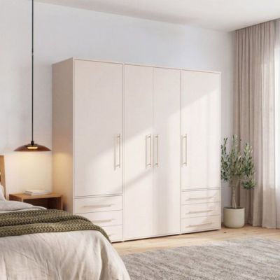 Armoire de chambre MOKKARO Décor sable 4 portes battantes 6 tiroirs L205 9 x P53 x H200 cm - vue 2