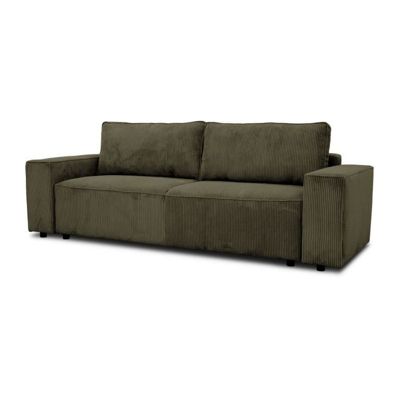 Canapé convertible 3 places - JOSH - Tissu Lincoln Kaki - Coffre de rangement - 239 x 86 x 85 cm