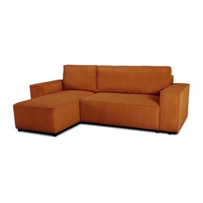 Canapé d'angle convertible réversible - 4 places - JOSH - Tissu velours cotelé - Terracotta - Coffre - 242 x 155 x 86 cm