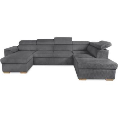 Canapé d'angle convertible panoramique 5 a 6 places DAYTONA - Tissu Lincoln anthracite - Avec coffre - L 326 x H 94 x P 216 cm