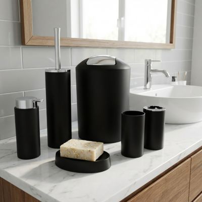 6 Accessoires salle de bains en polypropylène noir MSV Hannah