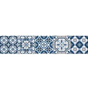 6 bandes adhésives motif Azulejos L.4,8 x H.195 x l.0,4cm - bleu et gris