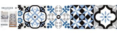 6 bandes adhésives motif Azulejos L.4,8 x H.195 x l.0,4cm - bleu et noir