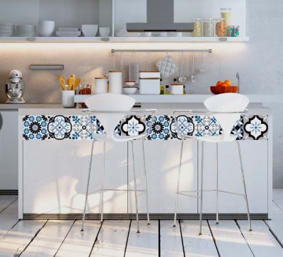6 bandes adhésives motif Azulejos L.4,8 x H.195 x l.0,4cm - bleu et noir