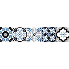 6 bandes adhésives motif Azulejos L.4,8 x H.195 x l.0,4cm - bleu et noir