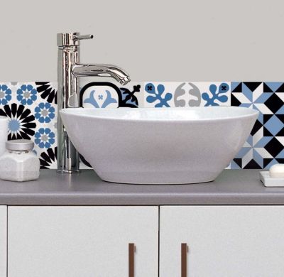 6 bandes adhésives motif Azulejos L.4,8 x H.195 x l.0,4cm - bleu et noir