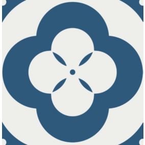 6 carreaux adhésifs motif fleur bleue blanche L.15 x H.15 x l.0,4cm